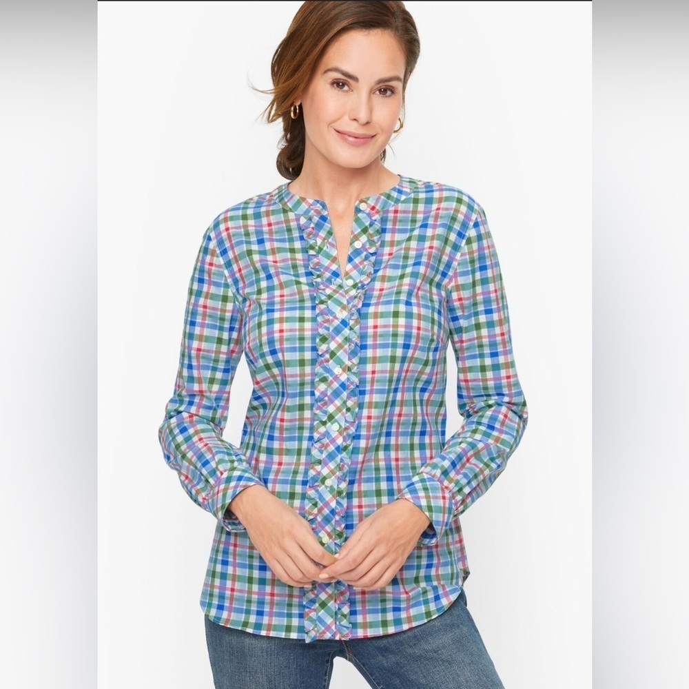 Talbots “Picnic Plaid”Long Sleeve Button Up. Size Large. Old Money. Preppy.